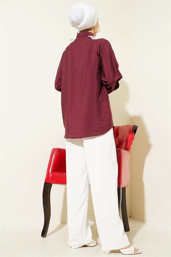 Butterfly Lace Detail Shirt Burgundy