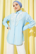 Butterfly Lace Detail Shirt Ice Blue