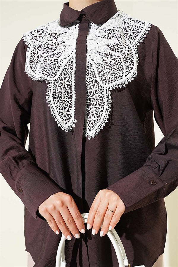 Butterfly Lace Detail Shirt Coffee