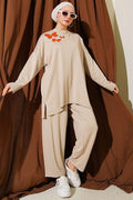 Butterfly Embroidered 2 Piece Set, Beige