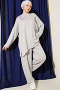 Butterfly Embroidered 2 Piece Set, Gray