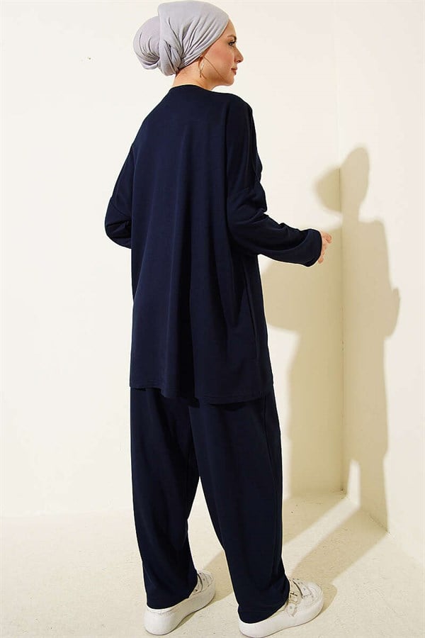 Butterfly Embroidered 2 Piece Set, Navy Blue
