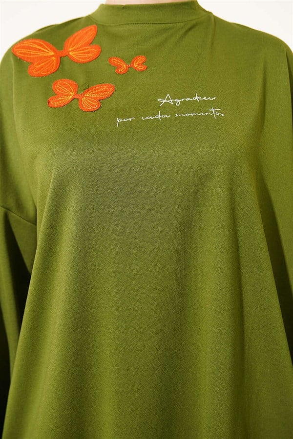 Butterfly Embroidered 2 Piece Set, Green