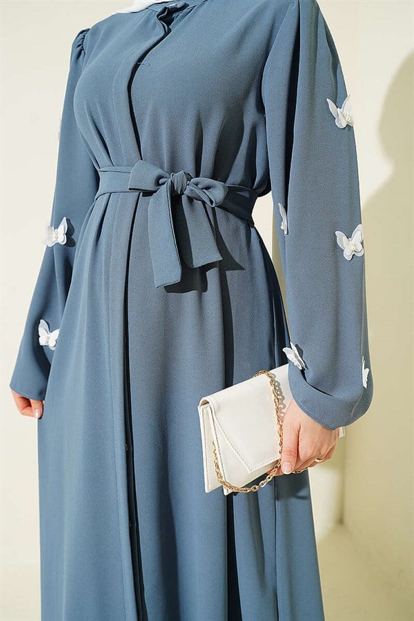 Gray Ferace with Butterfly and Pearl Embellished Belt
