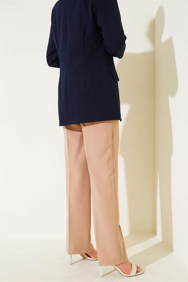 Fabric Trousers with Belt Piping Latte