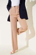 Fabric Trousers with Belt Piping Latte