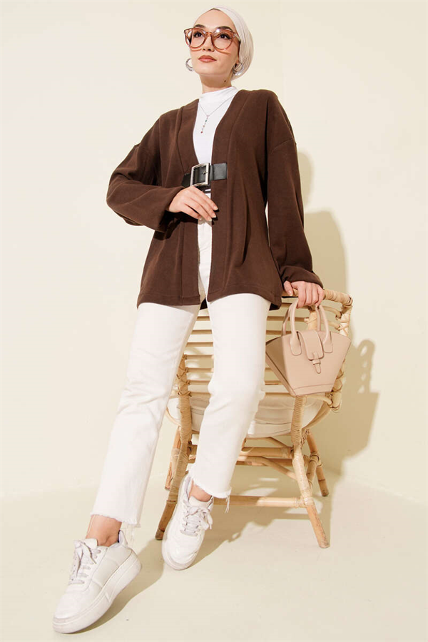 Belt Detail Corduroy Cashmere Kimono Brown