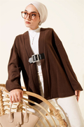 Belt Detail Corduroy Cashmere Kimono Brown