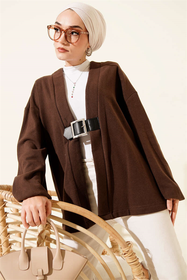 Belt Detail Corduroy Cashmere Kimono Brown