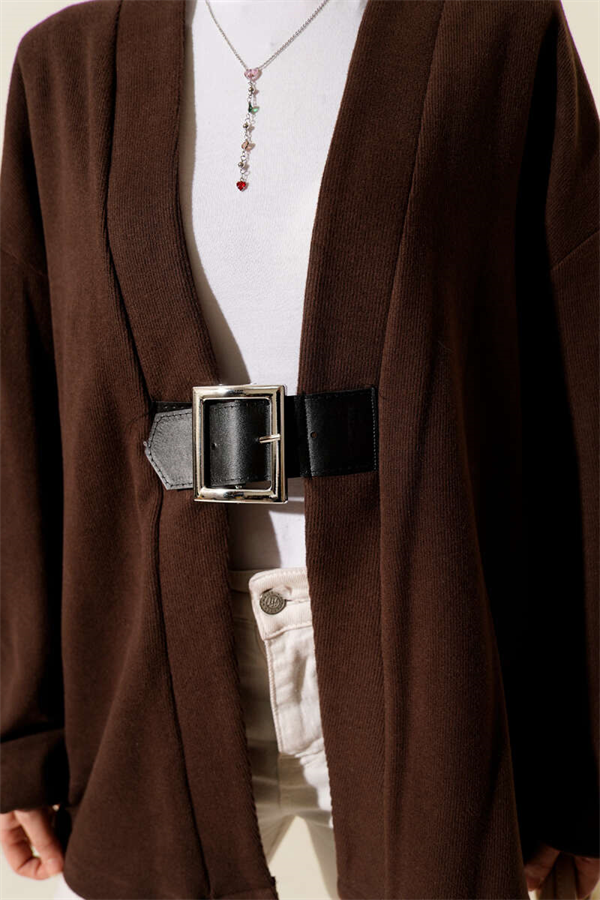 Belt Detail Corduroy Cashmere Kimono Brown