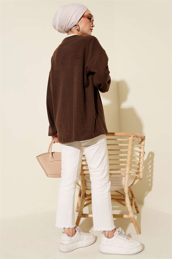 Belt Detail Corduroy Cashmere Kimono Brown