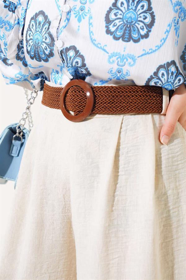 Belt Detailed Bell-bottomed Trousers Beige