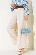 Belt Detailed Bell-bottomed Trousers Beige