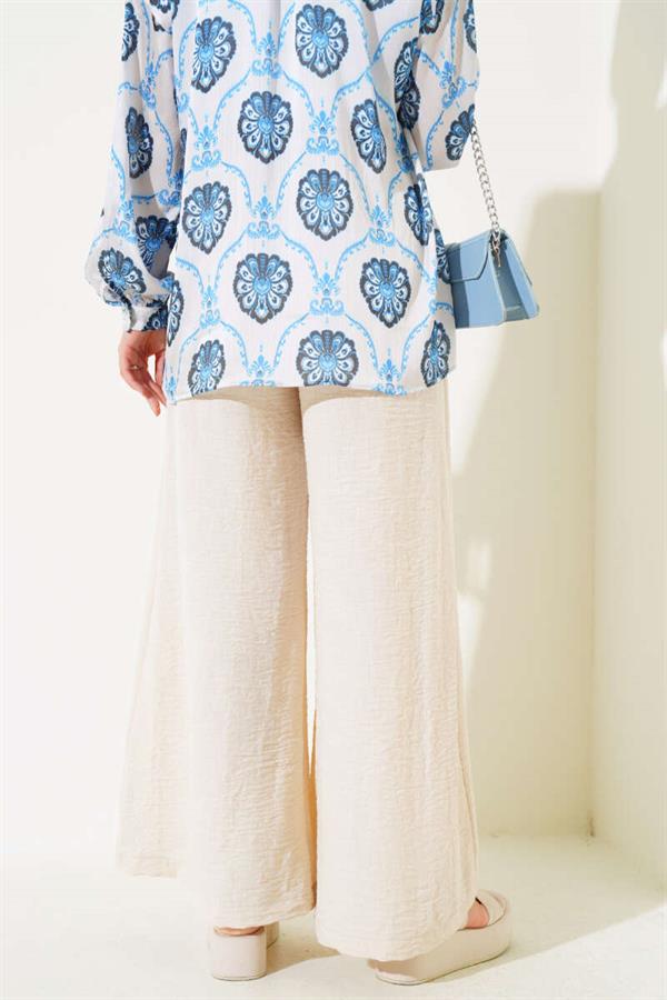 Belt Detailed Bell-bottomed Trousers Beige