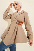 Belt Detailed Cashmere Jacket Beige