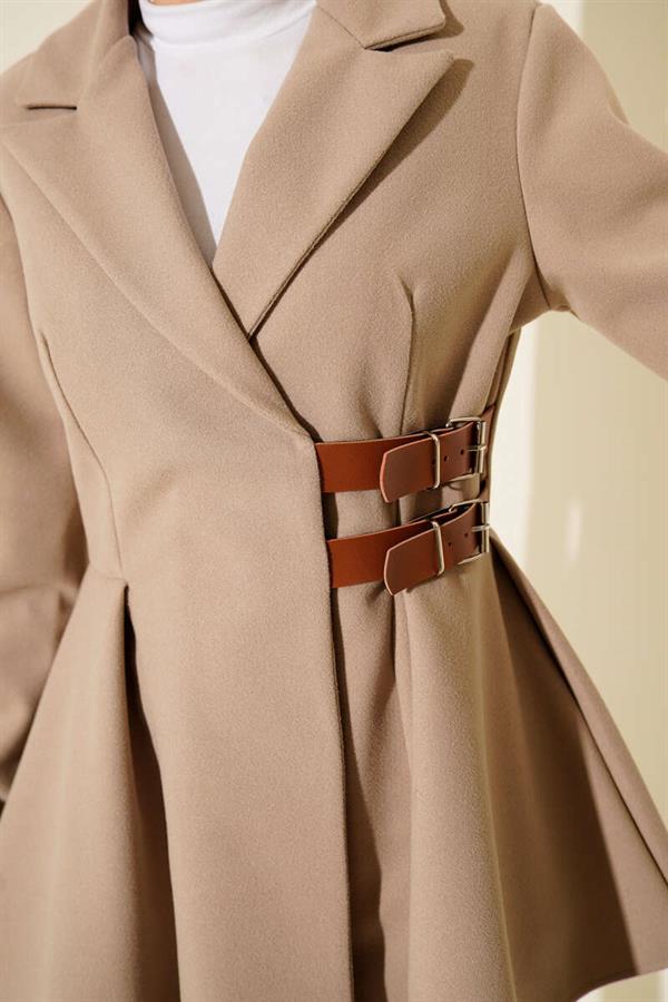 Belt Detailed Cashmere Jacket Beige