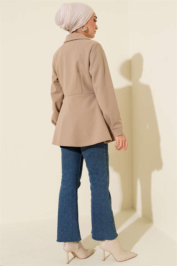 Belt Detailed Cashmere Jacket Beige