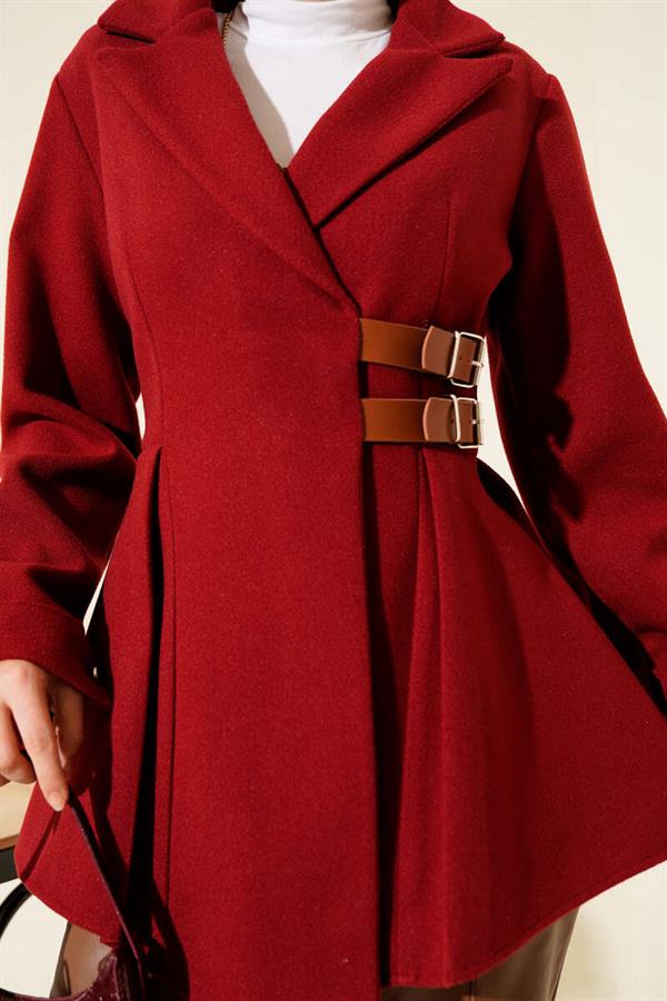 Belt Detailed Cashmere Jacket Burgundy