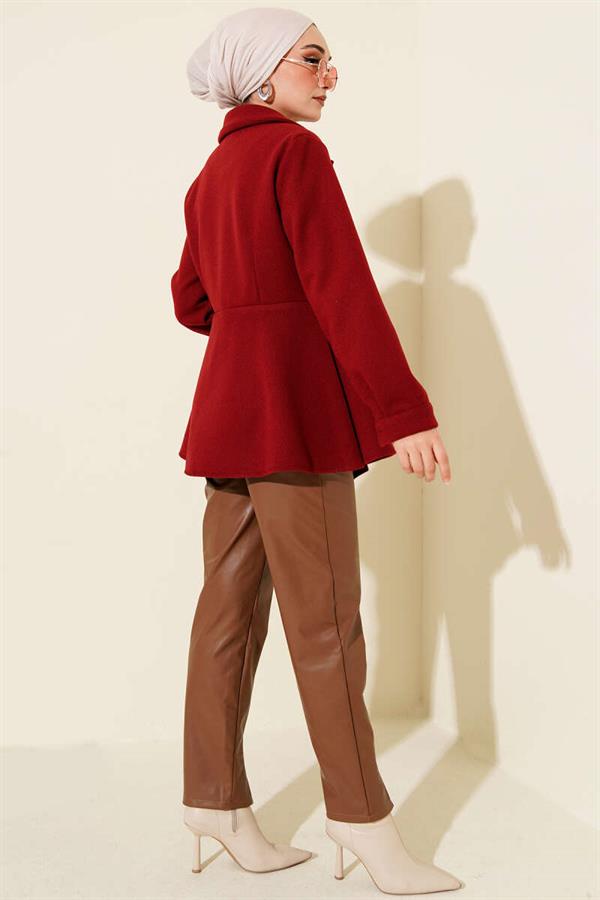 Belt Detailed Cashmere Jacket Burgundy