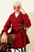 Belt Detailed Cashmere Jacket Burgundy