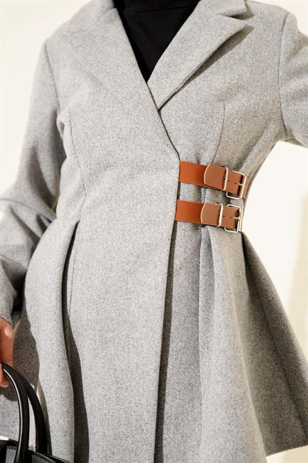 Belt Detailed Cashmere Jacket Gray