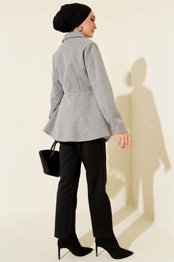 Belt Detailed Cashmere Jacket Gray