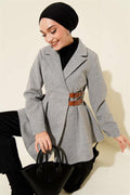 Belt Detailed Cashmere Jacket Gray