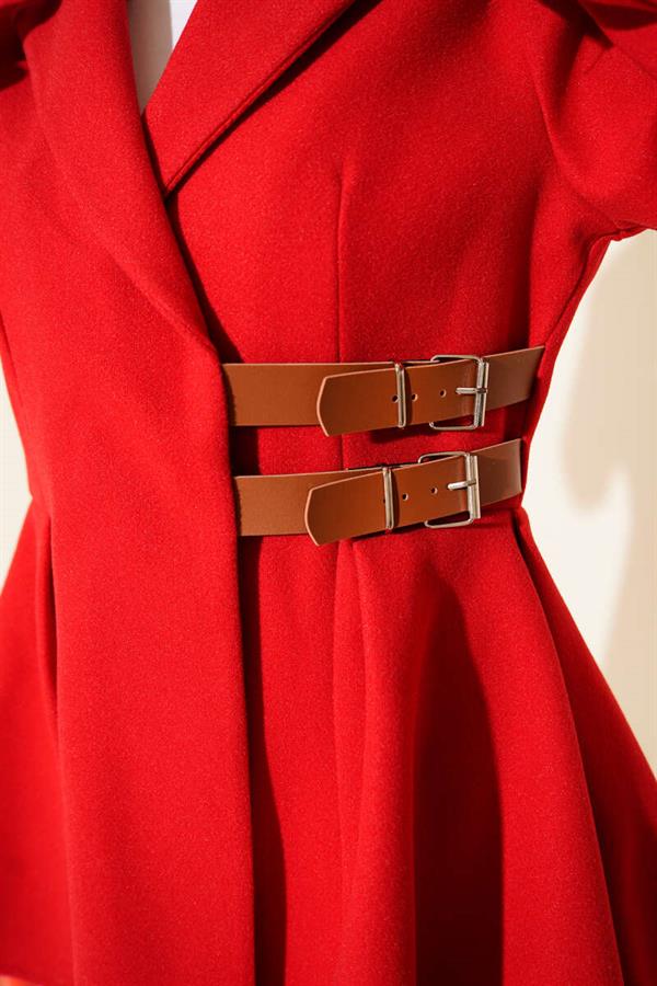 Belt Detailed Cashmere Jacket Red