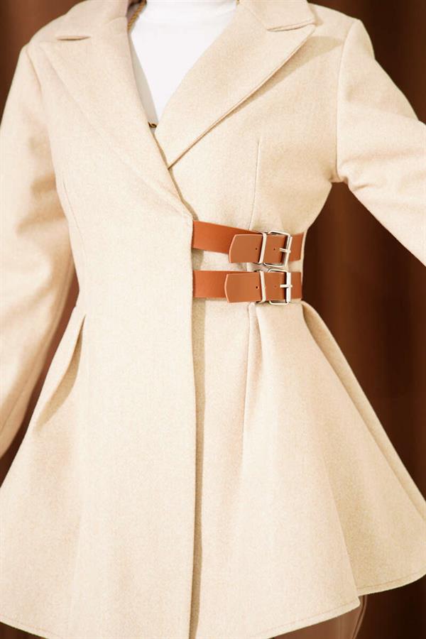 Belt Detailed Cashmere Jacket Latte