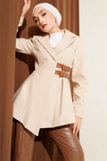Belt Detailed Cashmere Jacket Latte