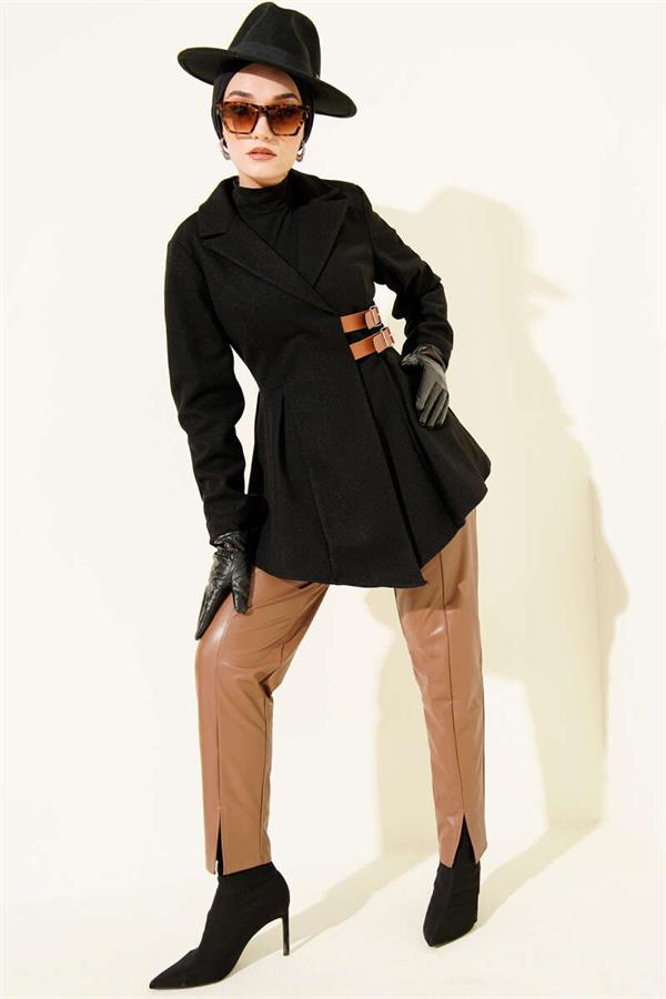 Belt Detailed Cashmere Jacket Black
