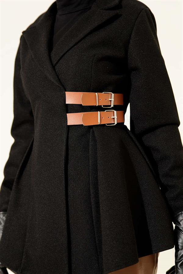 Belt Detailed Cashmere Jacket Black