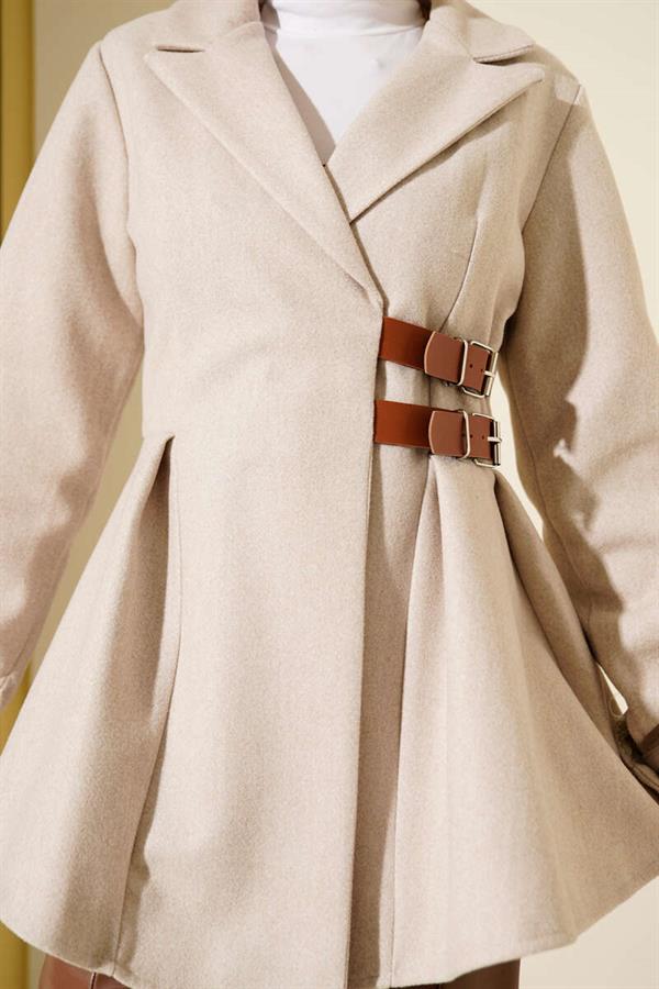 Belt Detailed Cashmere Jacket Stone