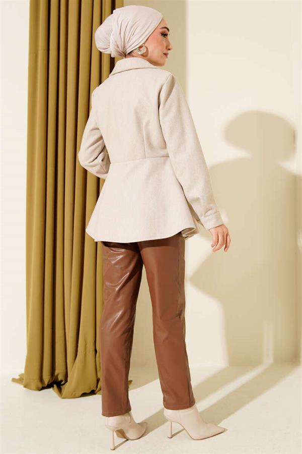 Belt Detailed Cashmere Jacket Stone