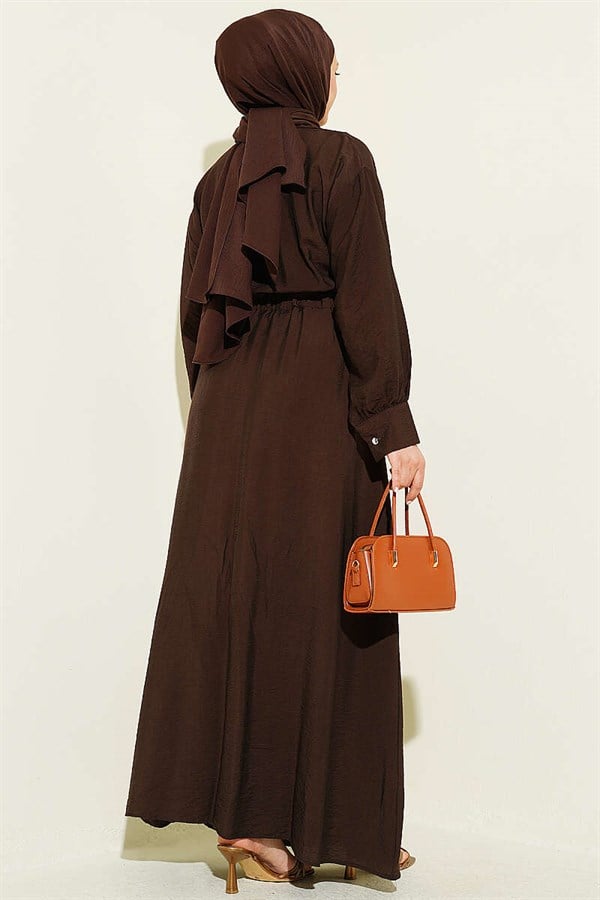 Belted Darted Flared Dress in Brown