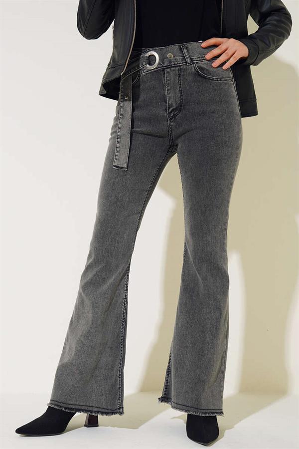 Belted Look Bell-bottomed Jeans Medium Snow