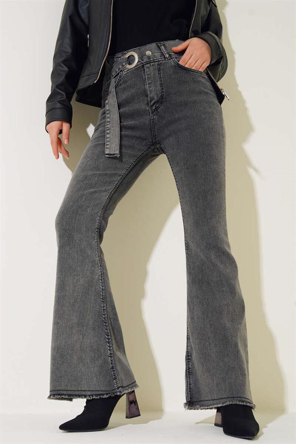Belted Look Bell-bottomed Jeans Medium Snow