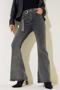 Belted Look Bell-bottomed Jeans Medium Snow