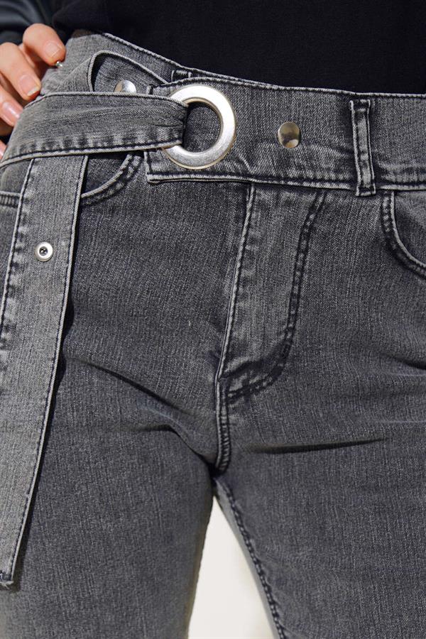 Belted Look Bell-bottomed Jeans Medium Snow
