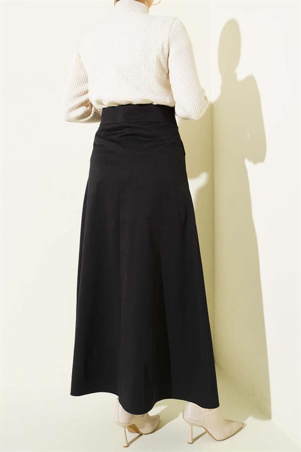 Black Skirt with Buckle and Button Closure