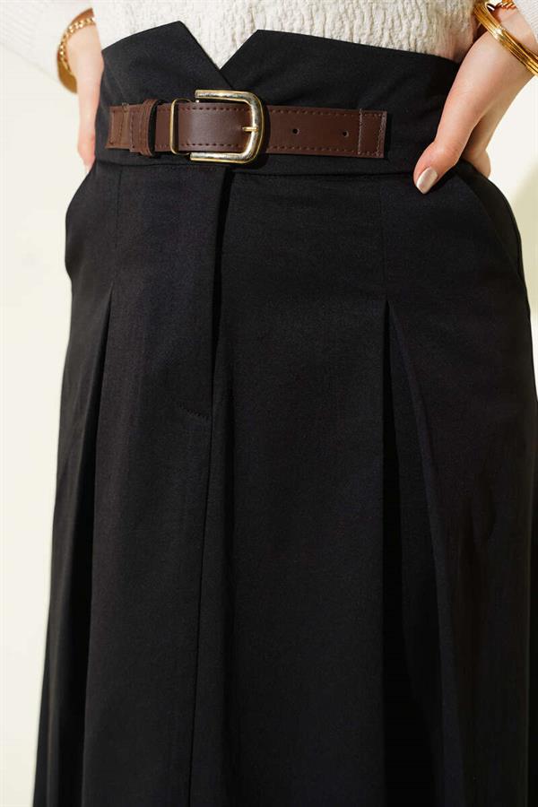 Black Skirt with Buckle and Button Closure