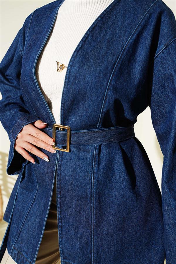 Belted Denim Jacket with Belt Buckle
