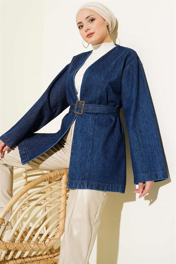 Belted Denim Jacket with Belt Buckle