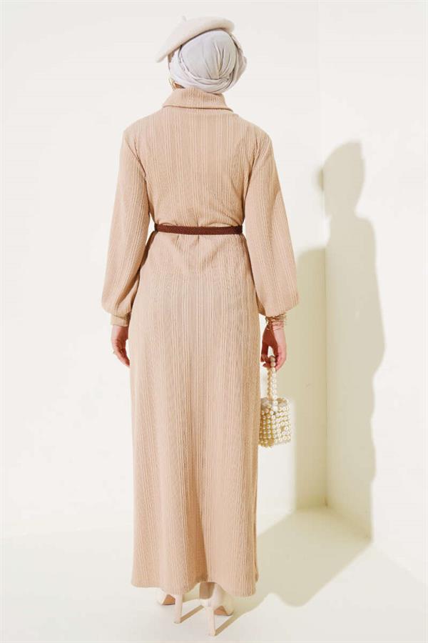 Belted Turtleneck Dress Biscuit