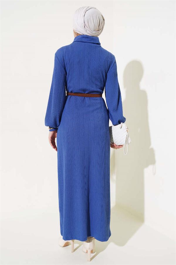 Belted Turtleneck Dress Indigo