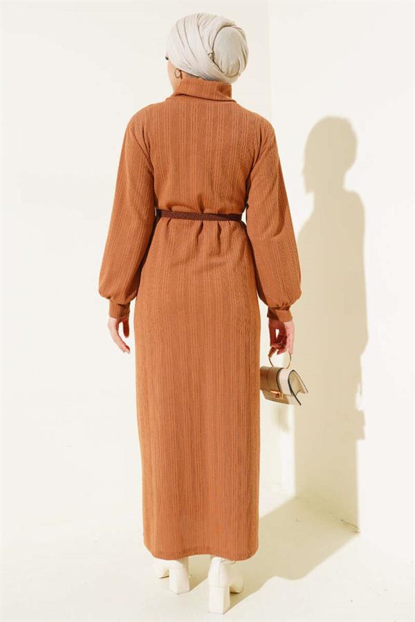 Belted Turtleneck Dress Latte