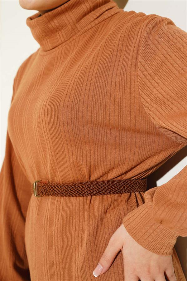 Belted Turtleneck Dress Latte