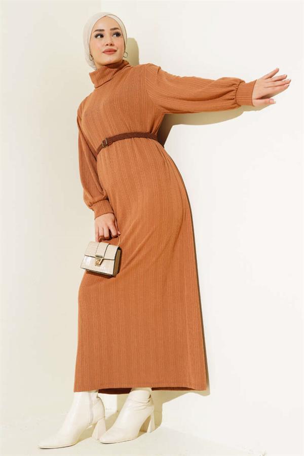 Belted Turtleneck Dress Latte
