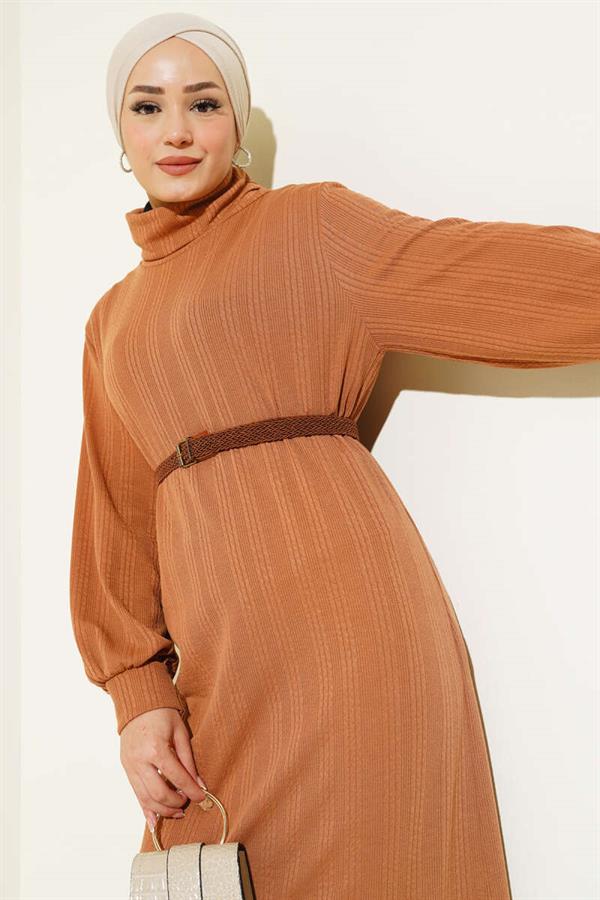 Belted Turtleneck Dress Latte