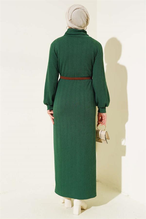 Belted Turtleneck Dress Green
